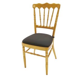 Stuhl Classic Gold mit schwarzem Sitzkissen